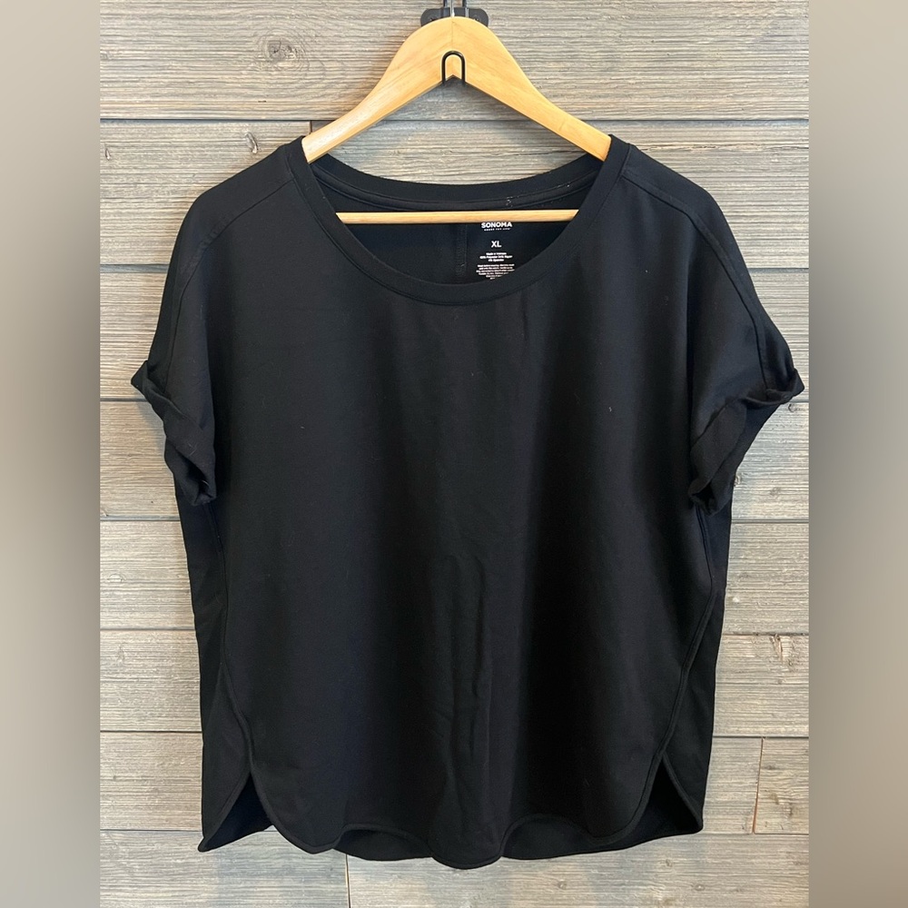 Black Oversized Long Length Cuff Sleeve Tee